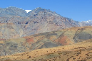 The varied colours of the mountain at Langza